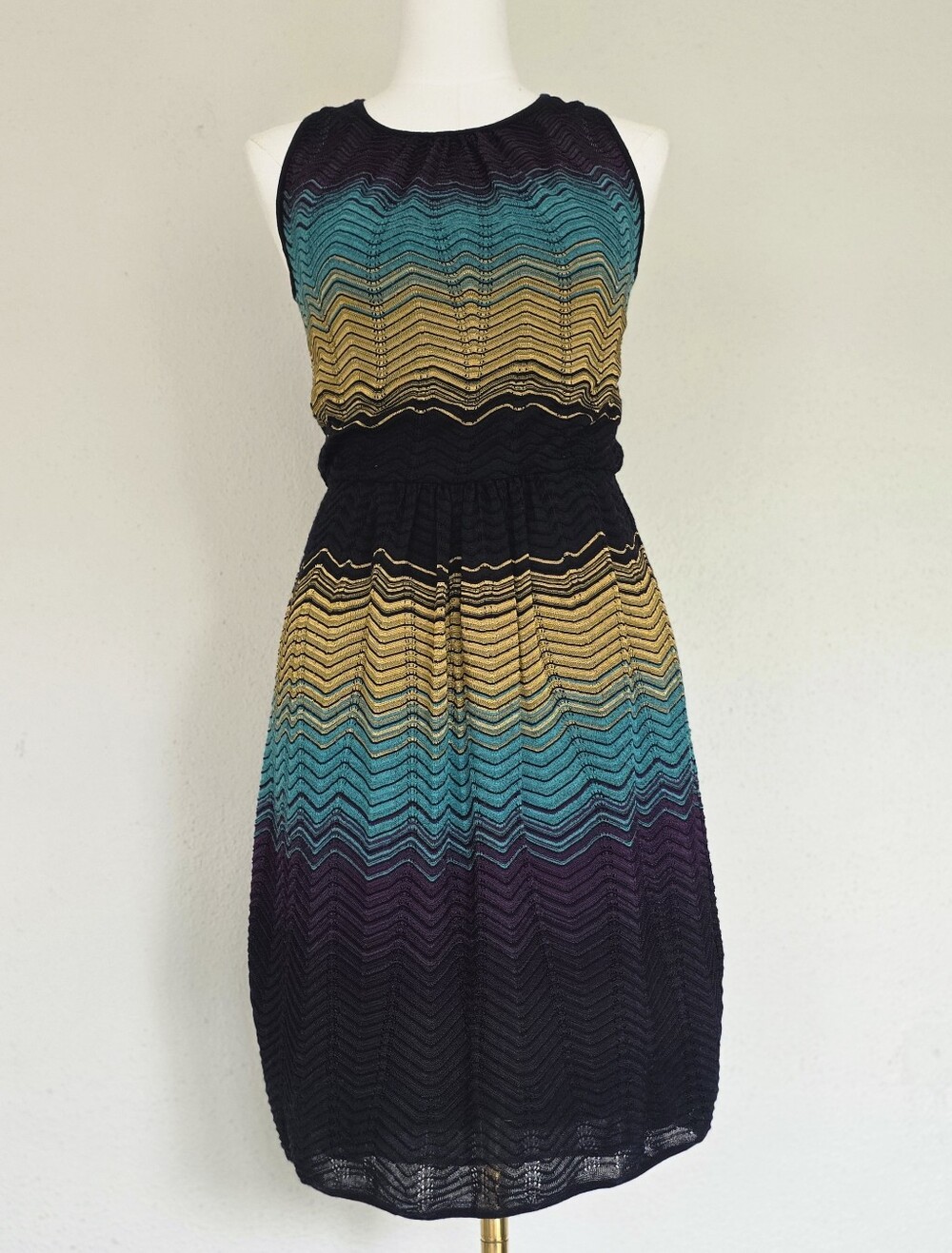 Vtg Missoni M Chevron Zig-Zag Sleeveless Knit Dress Colorblock Size IT 44